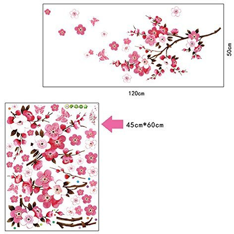 Indian Royals Modern Peach Blossom Tree Branches Wall Stickers For Living Room - Floral Flower Nature Design (60 Cm X 45 Cm)