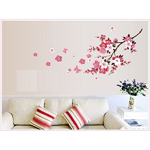 Indian Royals Modern Peach Blossom Tree Branches Wall Stickers For Living Room - Floral Flower Nature Design (60 Cm X 45 Cm)