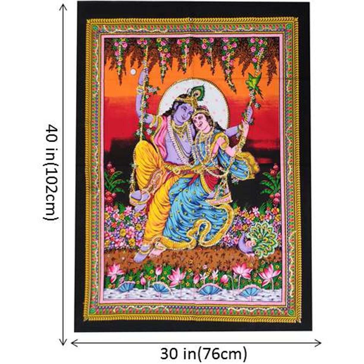 Purpledip Cotton Wall Poster Radha Krishna Spiritual Hanging Unframed Sheet, Multicolor (20089)