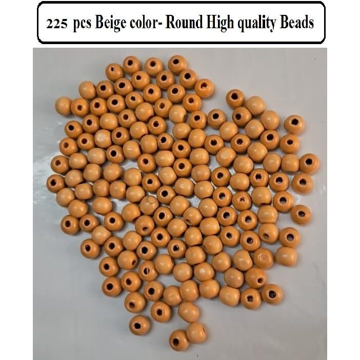 Q1 Beads 450 Pieces. 10 Mm Round Wooden Beads For Craft,Macrame Beige ,Brown ,White Tri Colors (2 Mm Hole)
