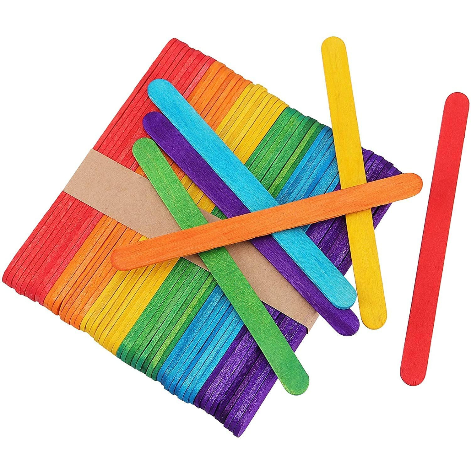 House Hatch Wooden Ice Cream Popsicle Sticks Combo A Grade Straight Edge Wooden Ice Cream Sticks For Art And Crafts Pack Of 100 Pcs (50 Multicolor And 50 Wooden Colored)