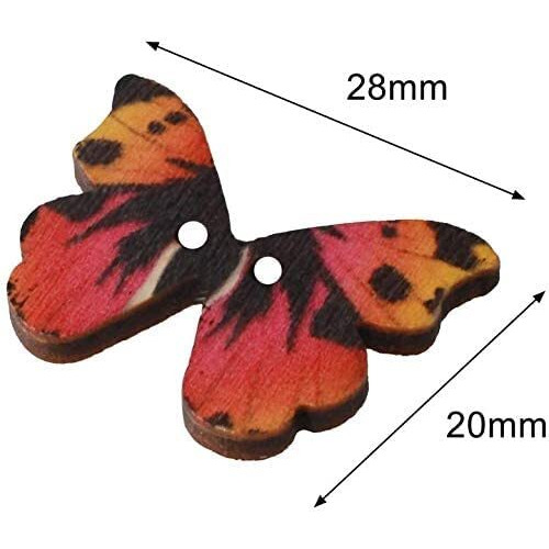 Amigozz Multicolored Butterfly Shaped Wooden Buttons For Diy Crafting, Knitting, Crochet, Scrapbooking, Sewing, Card Making And School Projects Decoration(50Pc)