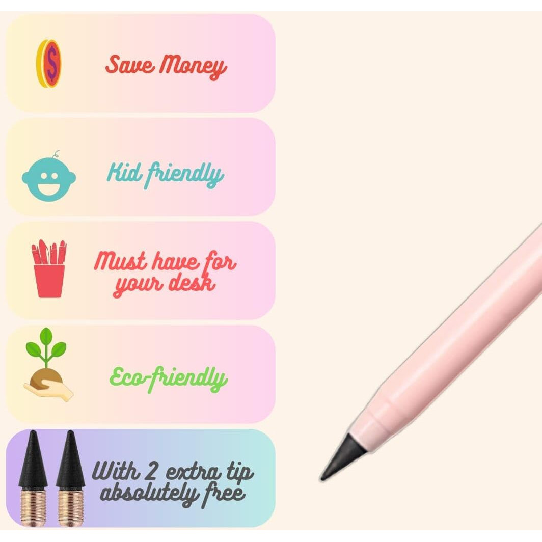 Fun Fry Inkless Pen Or Pencil - Eternal Pencil, Infinite Write Ballpoint Pens, Color Close To Hb Pencil For Kids And Adults Randomly Selected Single Unit (Pink Or Blue) (1)