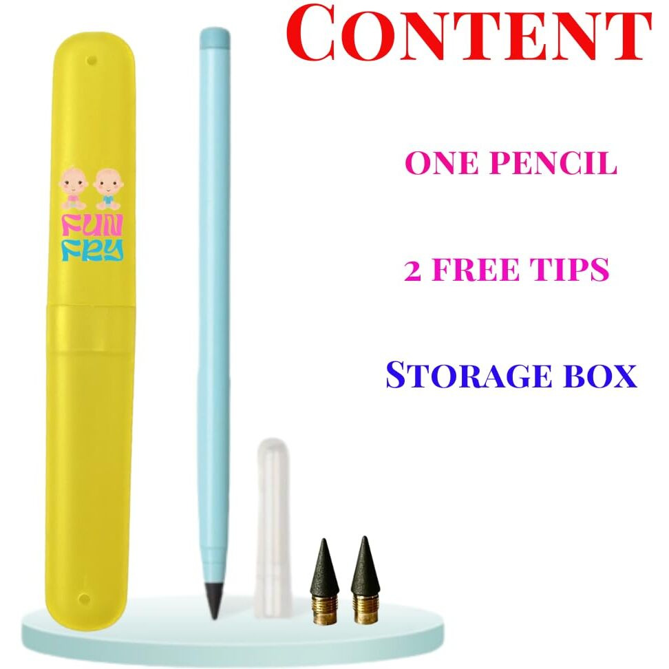 Fun Fry Inkless Pen Or Pencil - Eternal Pencil, Infinite Write Ballpoint Pens, Color Close To Hb Pencil For Kids And Adults Randomly Selected Single Unit (Pink Or Blue) (1)