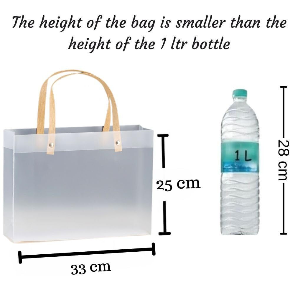 Satyam Kraft 4 Pcs Translucent Gift Bags With Golden Handle | Perfect For Her / Him, Rakhi, Rakshbandhan Gifting ,Return Gifts, Wedding, Anniversary, Birthday, Party Favours, Hampers, Festival (25 X 33 Cm)