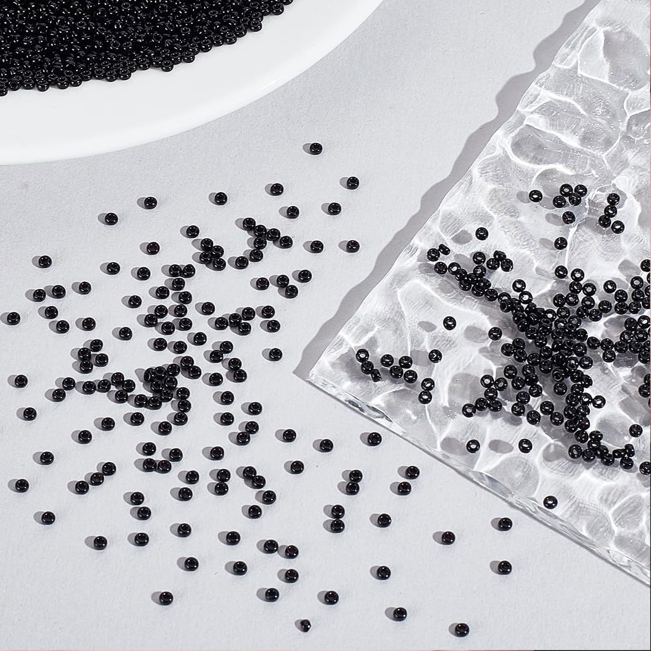 Indikonb Seed Beads Opaque Coloured Small Glass Beads 8/0 3Mm | Crystal Beads For Jewelry Making, Embroidery Beads & Aari Work | Craft Bead For Embroidery Material (Black)