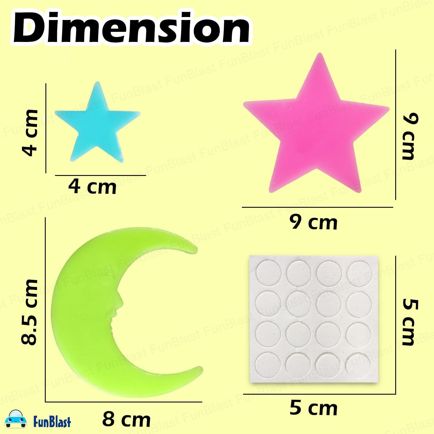 Funblast Star & Moon Shaped Glow In The Dark Radium Wall Ceiling Stickers, Decoration Stickers - 9 Pcs