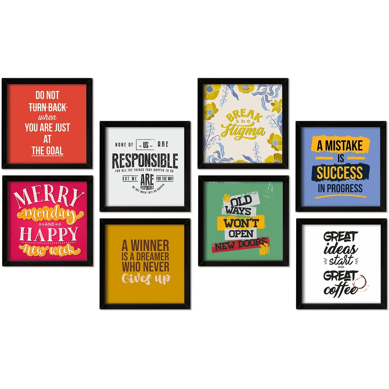 Printelligent Quotes And Motivational Inspirational Framed Poster Set Of 8 For Living Room Bedroom Office Home Decor (10 X 10 Inch Frame Black) (Style B)