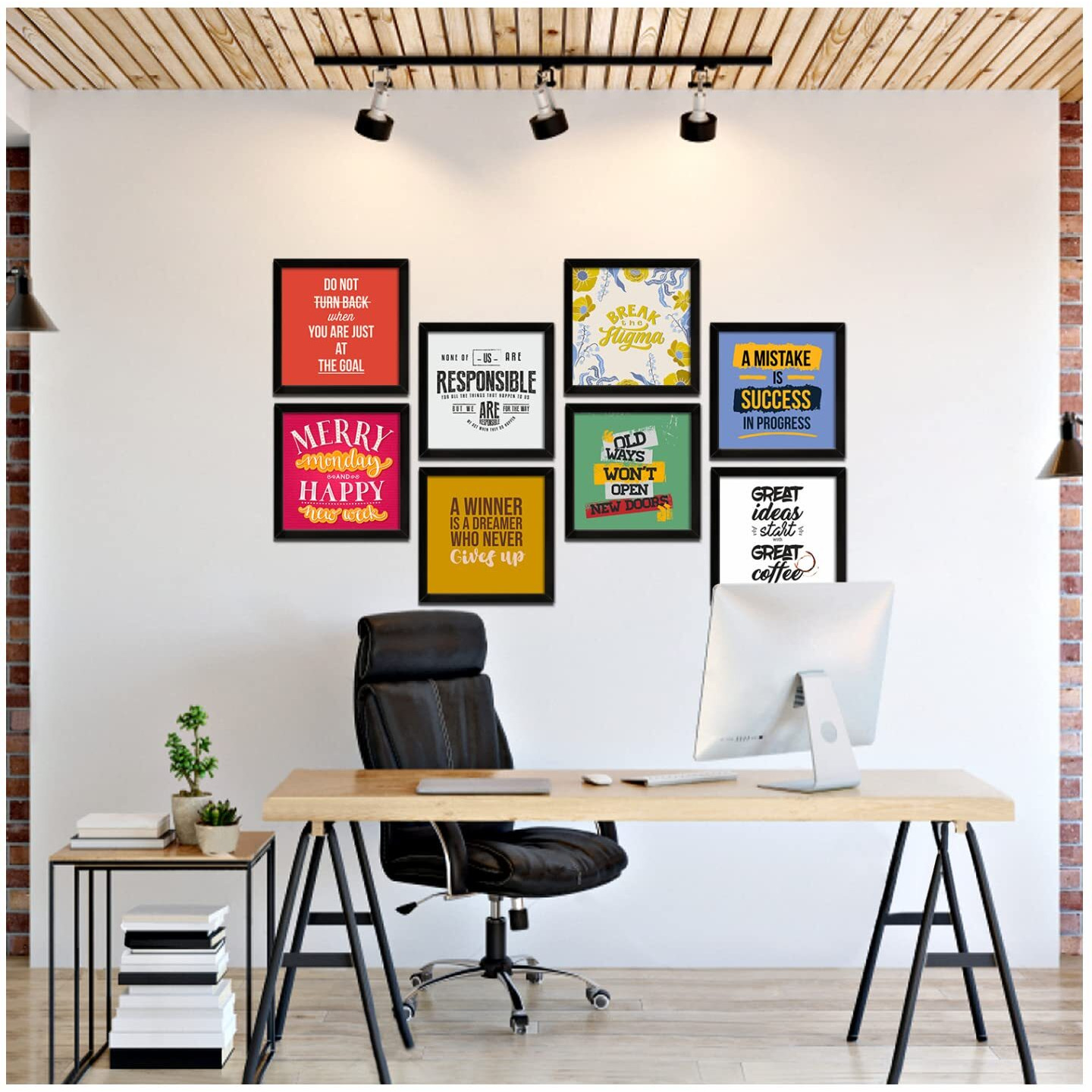 Printelligent Quotes And Motivational Inspirational Framed Poster Set Of 8 For Living Room Bedroom Office Home Decor (10 X 10 Inch Frame Black) (Style B)