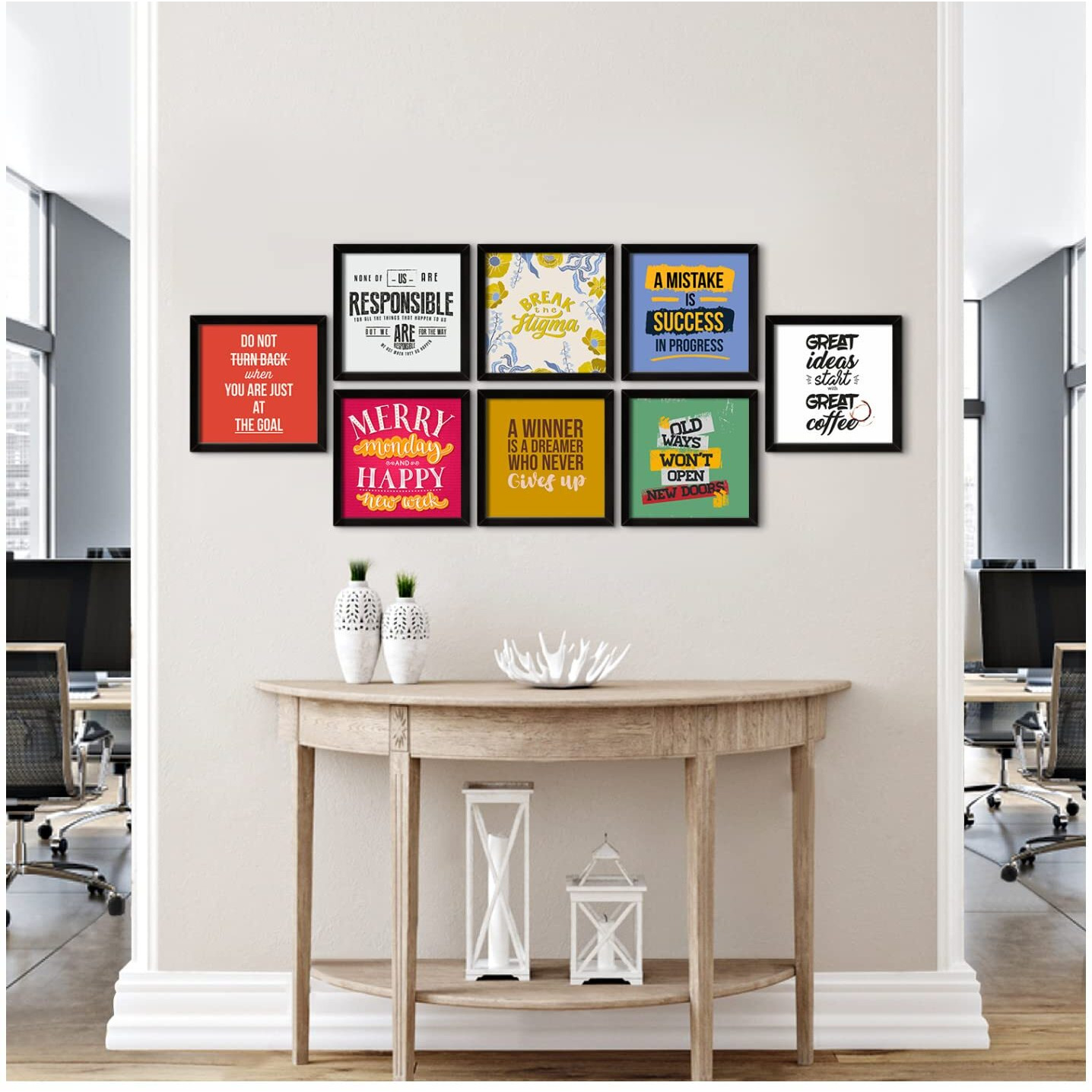 Printelligent Quotes And Motivational Inspirational Framed Poster Set Of 8 For Living Room Bedroom Office Home Decor (10 X 10 Inch Frame Black) (Style B)