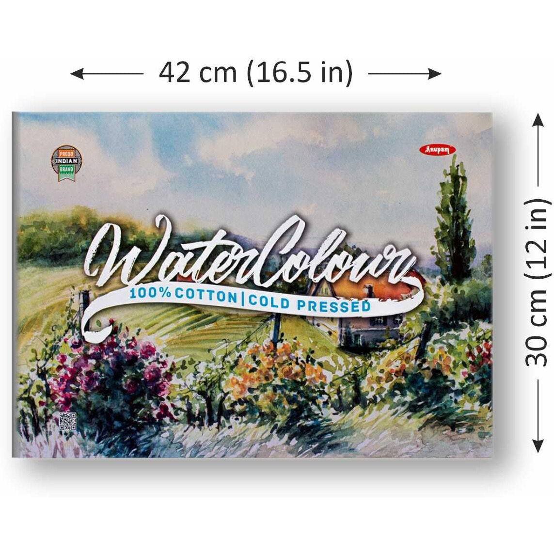 Anupam 100% Cotton Cold Pressed Watercolour Paper Pad  A3 Size  250 Gsm  Natural White  30 Pages  Smooth Texture For Watercolor, Gouache, Ink & Mixed Media