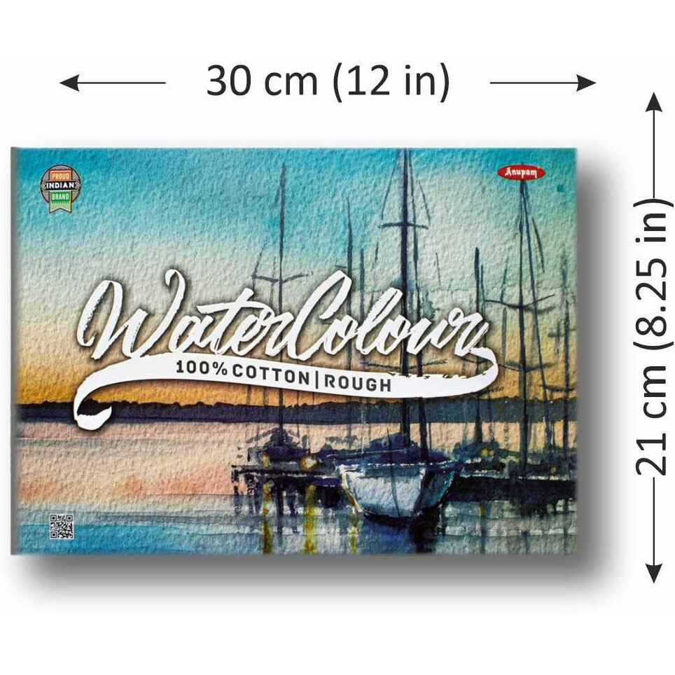 Anupam 100% Cotton Rough Pressed Watercolour Paper Pad - Natural White - 30 Pages (15 Sheet) - 250 Gsm - A4