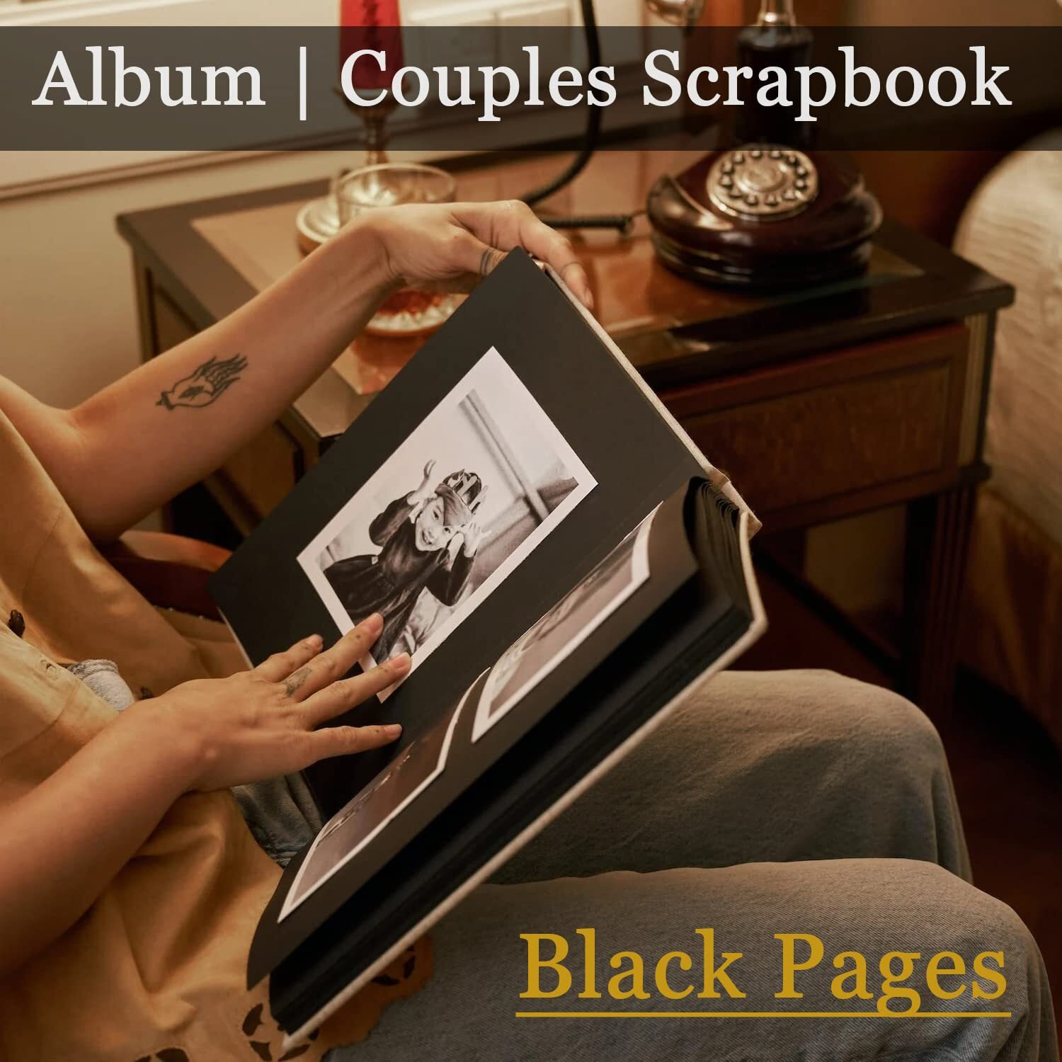 Rustic Town Leather Photos Album (Handmade Paper) With Gift Box - Scrapbook Style Pages Holds 4X6 Or 5X7 Inches - Birthday, Memories, Wedding Photos (Black-Papers, Large)