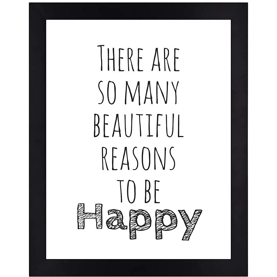 Interiocrafts Happy Life Rules Synthetic Wood Motivational Quotes Framed Poster (Frame Size 13&quotX10" Inches, Poster) - Black