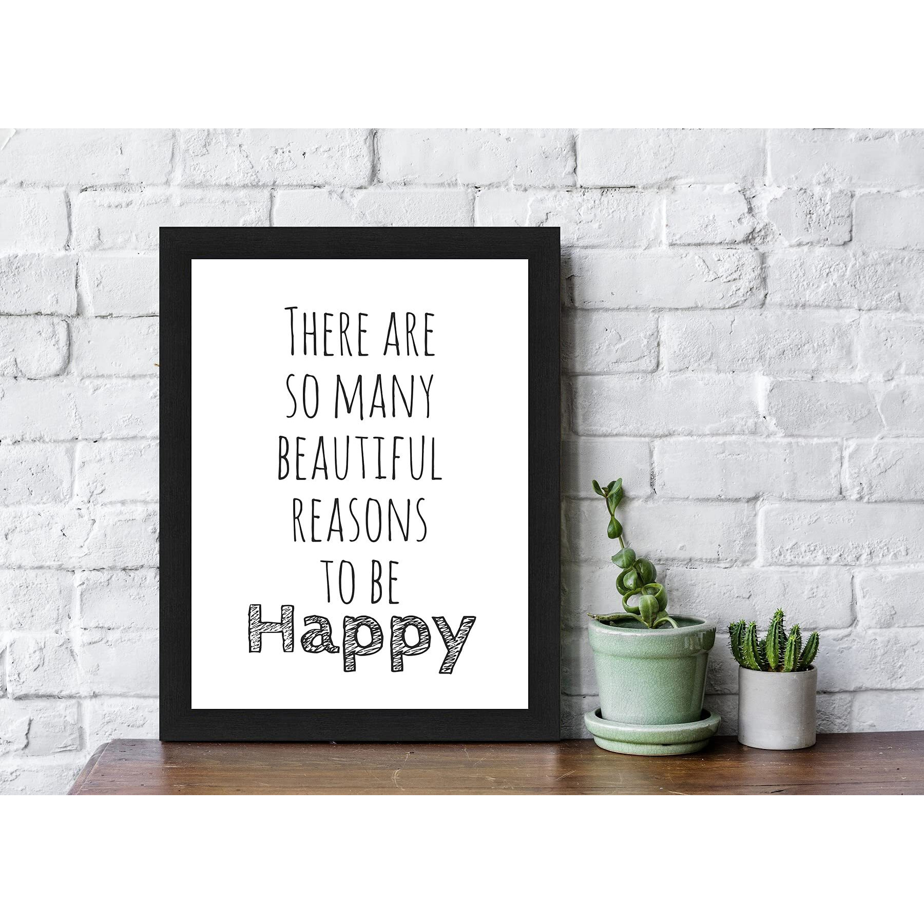 Interiocrafts Happy Life Rules Synthetic Wood Motivational Quotes Framed Poster (Frame Size 13&quotX10" Inches, Poster) - Black
