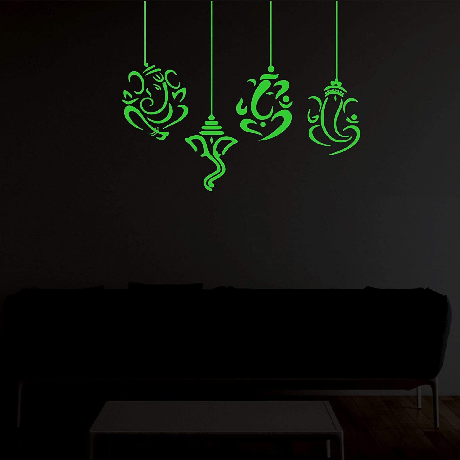Dreamkraft Monk Wish Glow In Dark Radium Ganesha Wall Stickers For Bedroom And Hall Or Home Offices (Green, 35X28 Cm)
