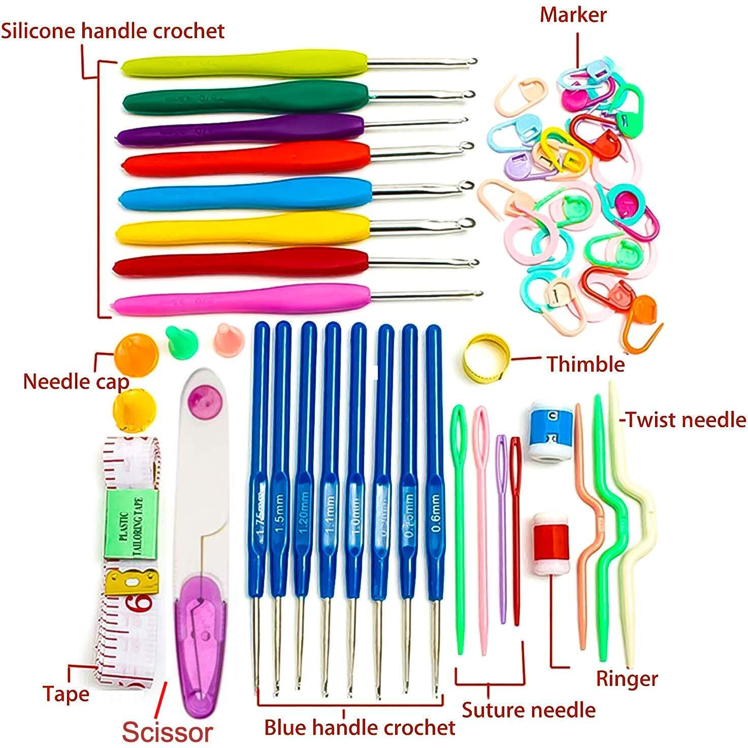 Sakrai Knitting Crochet Hook Needle Set, 52Pcs Sewing Kit -16Pcs Soft Grip Handle Hooks 0.6Mm-6Mm, Scissor, Tape Measure, Hand Knitte Diy Weave Yarn Craft Tools To Knit Hats, Socks, Sweaters