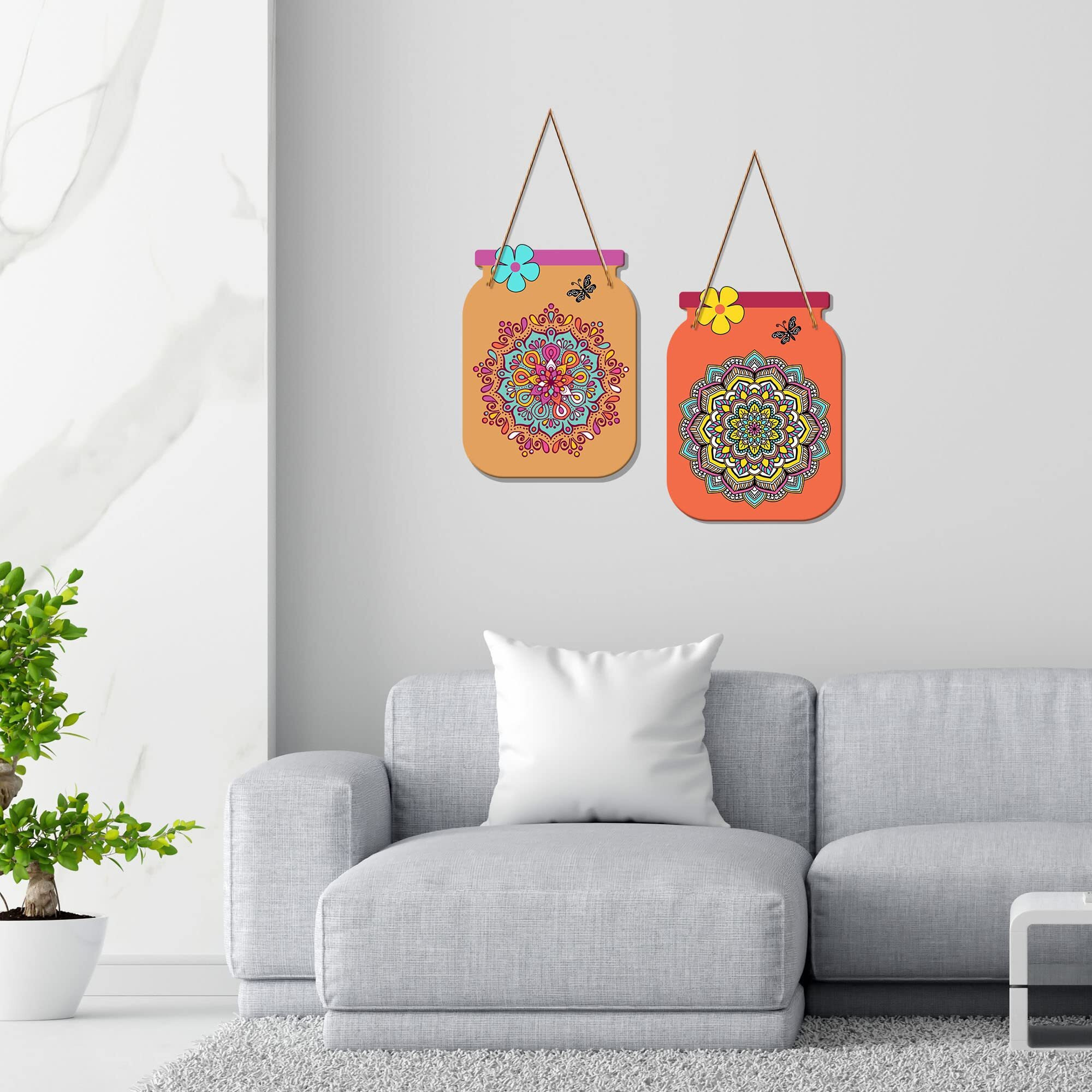 Artvibes Mandala Pattern Decorative Wall Art Mdf Wooden Wall Hanger For Living Room | Bedroom | Office | Gift | Wall Hanging For Home Decoration | Home Decor Items (Wh_6808N), Set Of 2
