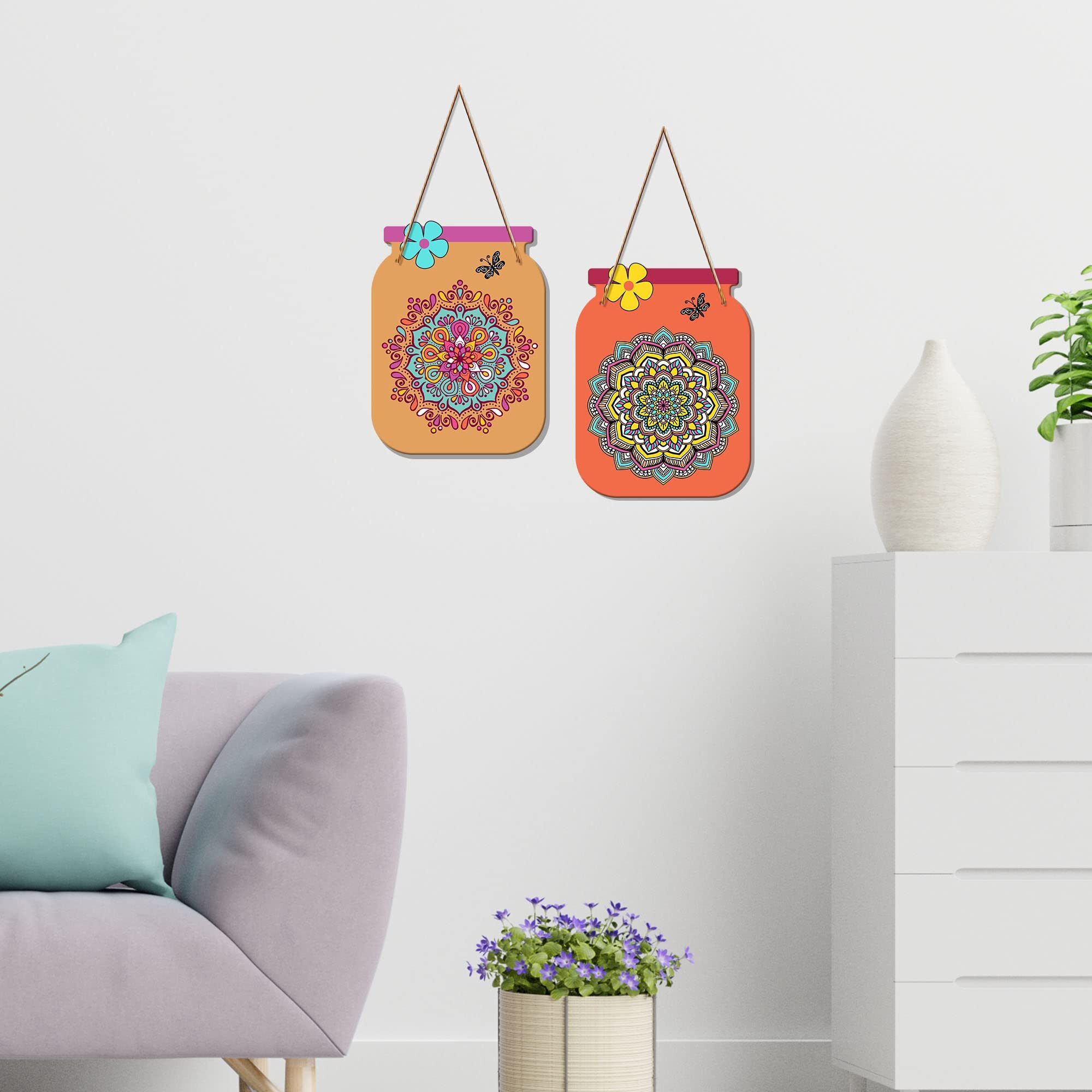 Artvibes Mandala Pattern Decorative Wall Art Mdf Wooden Wall Hanger For Living Room | Bedroom | Office | Gift | Wall Hanging For Home Decoration | Home Decor Items (Wh_6808N), Set Of 2