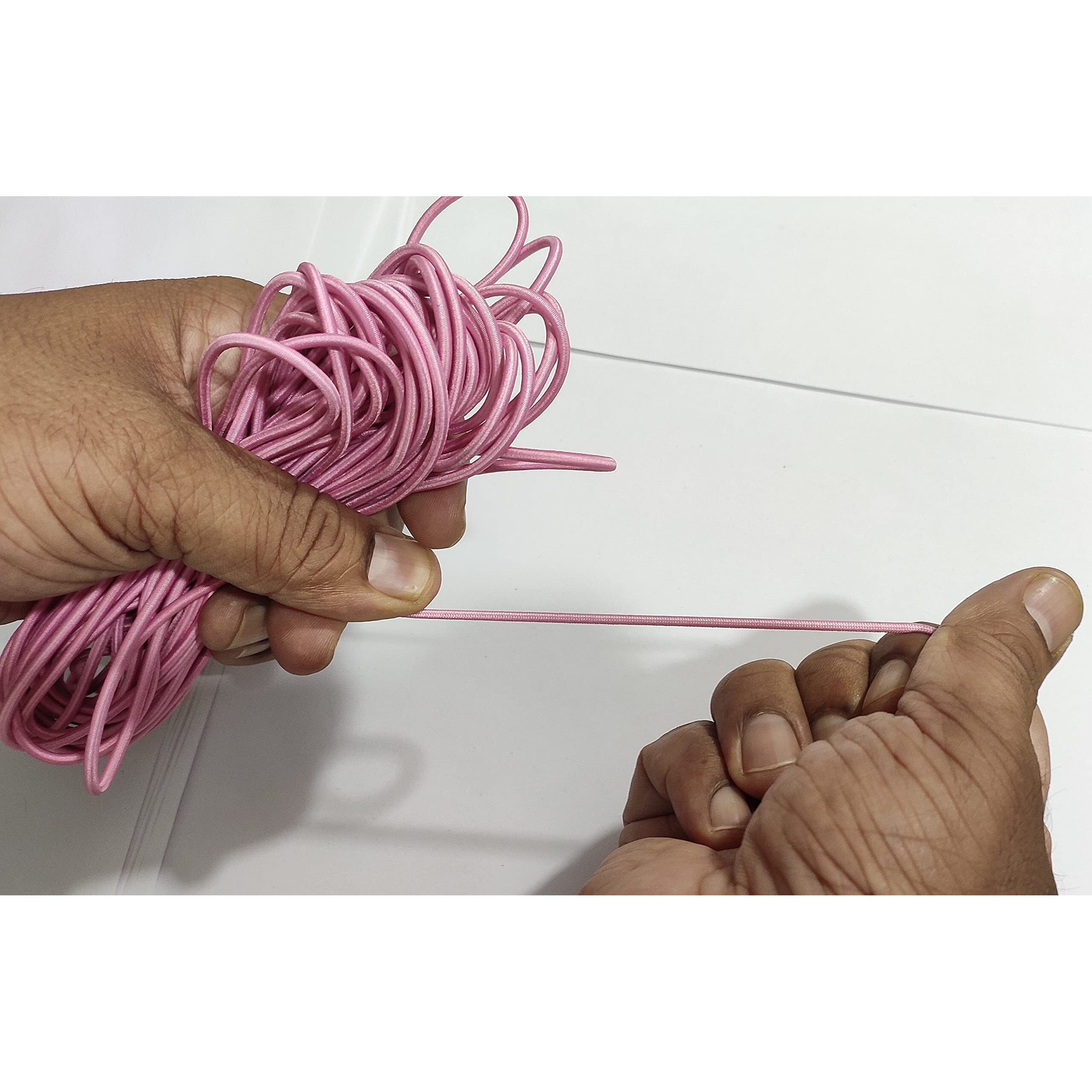 Omx Elastic Cord Strap 2.5Mm Thick, Round Stretchy Ear Loop Strap For Comfortable Ear Tie, Elastic Rope For Crafts Diy Sewing Mask Making (Pink, 20 Mtr)
