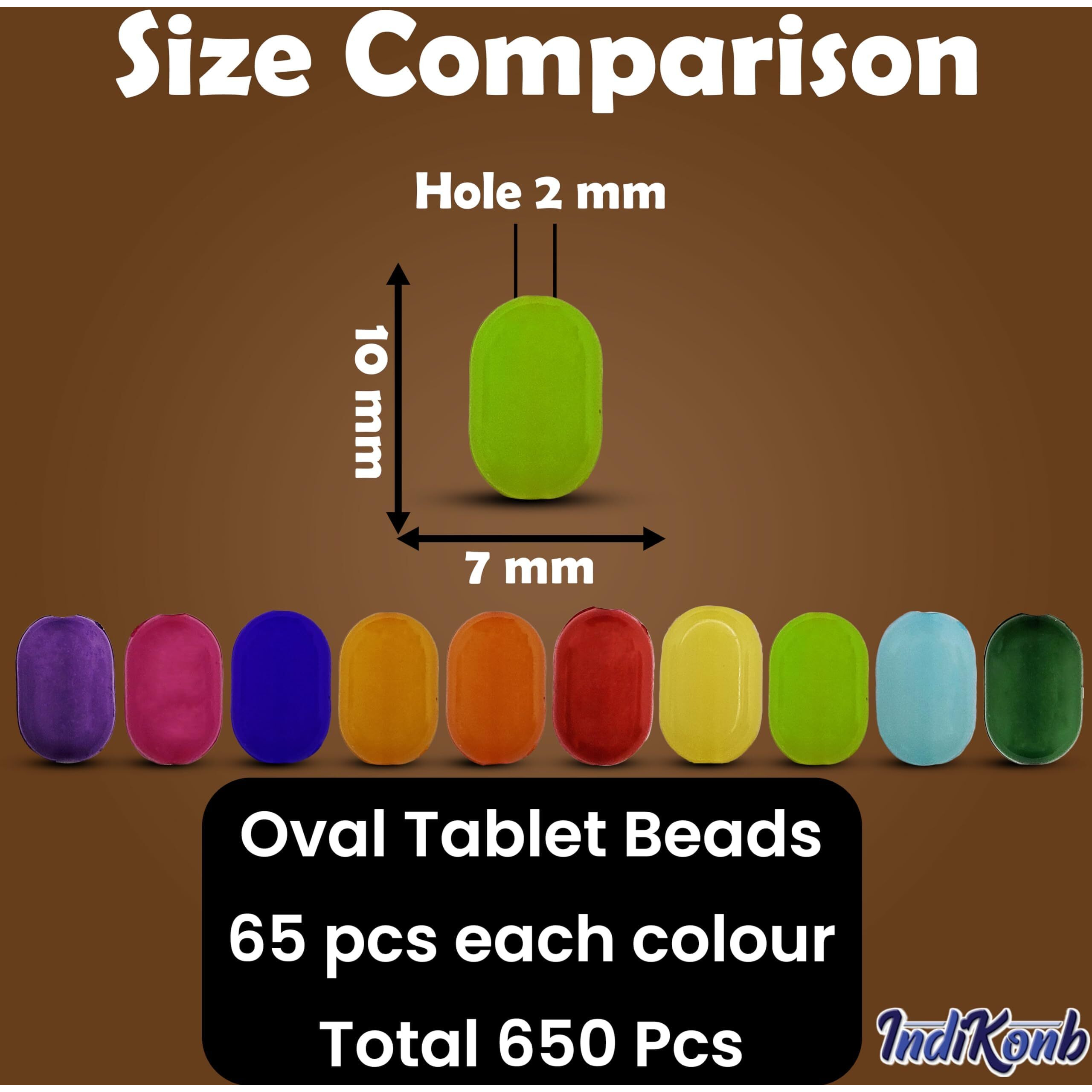 Indikonb Multicolour Oval Tablet Beads - Vibrant 10Mm X 7Mm Crafting Beads Set With 10 Unique Colors For Jewelry Making And Diy Projects (Multicolour 1)