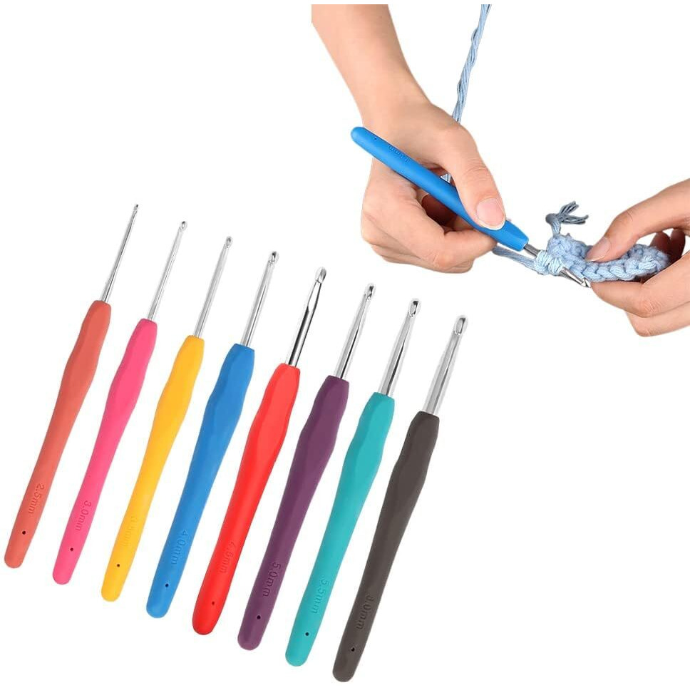 Verat Crochet Hook Set With Yarn Knitting Needles Sewing Tools Full Set | Knit Gauge Scissors Stitch Holders Household Tool Kit (Multicolor, 8 Pieces Crochet Hook)