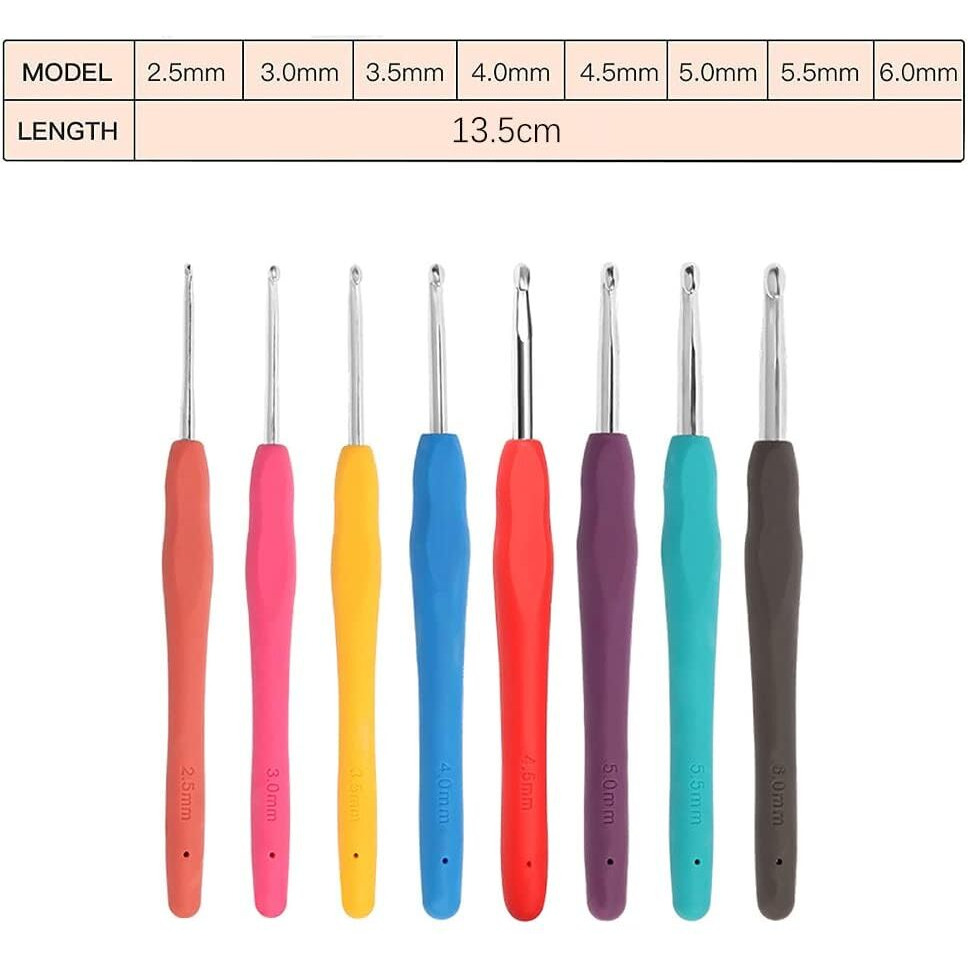 Verat Crochet Hook Set With Yarn Knitting Needles Sewing Tools Full Set | Knit Gauge Scissors Stitch Holders Household Tool Kit (Multicolor, 8 Pieces Crochet Hook)