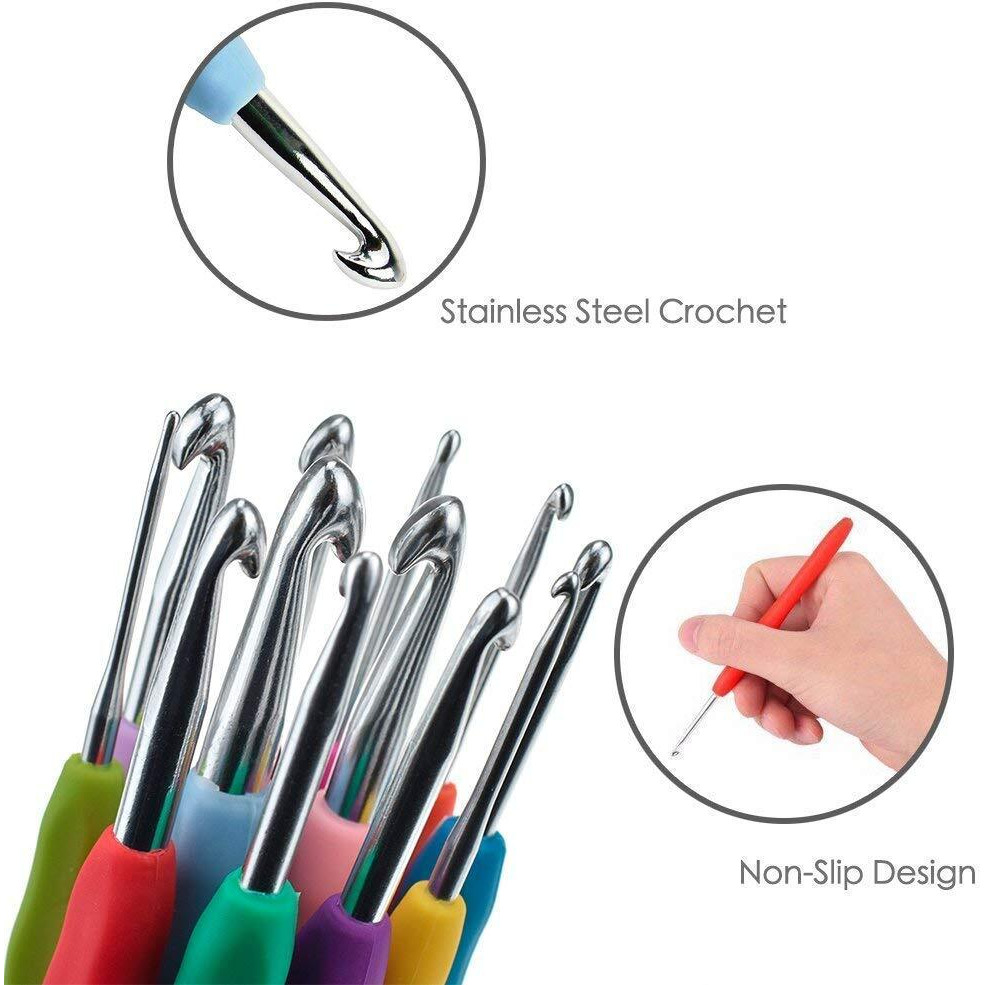 Verat Crochet Hook Set With Yarn Knitting Needles Sewing Tools Full Set | Knit Gauge Scissors Stitch Holders Household Tool Kit (Multicolor, 8 Pieces Crochet Hook)