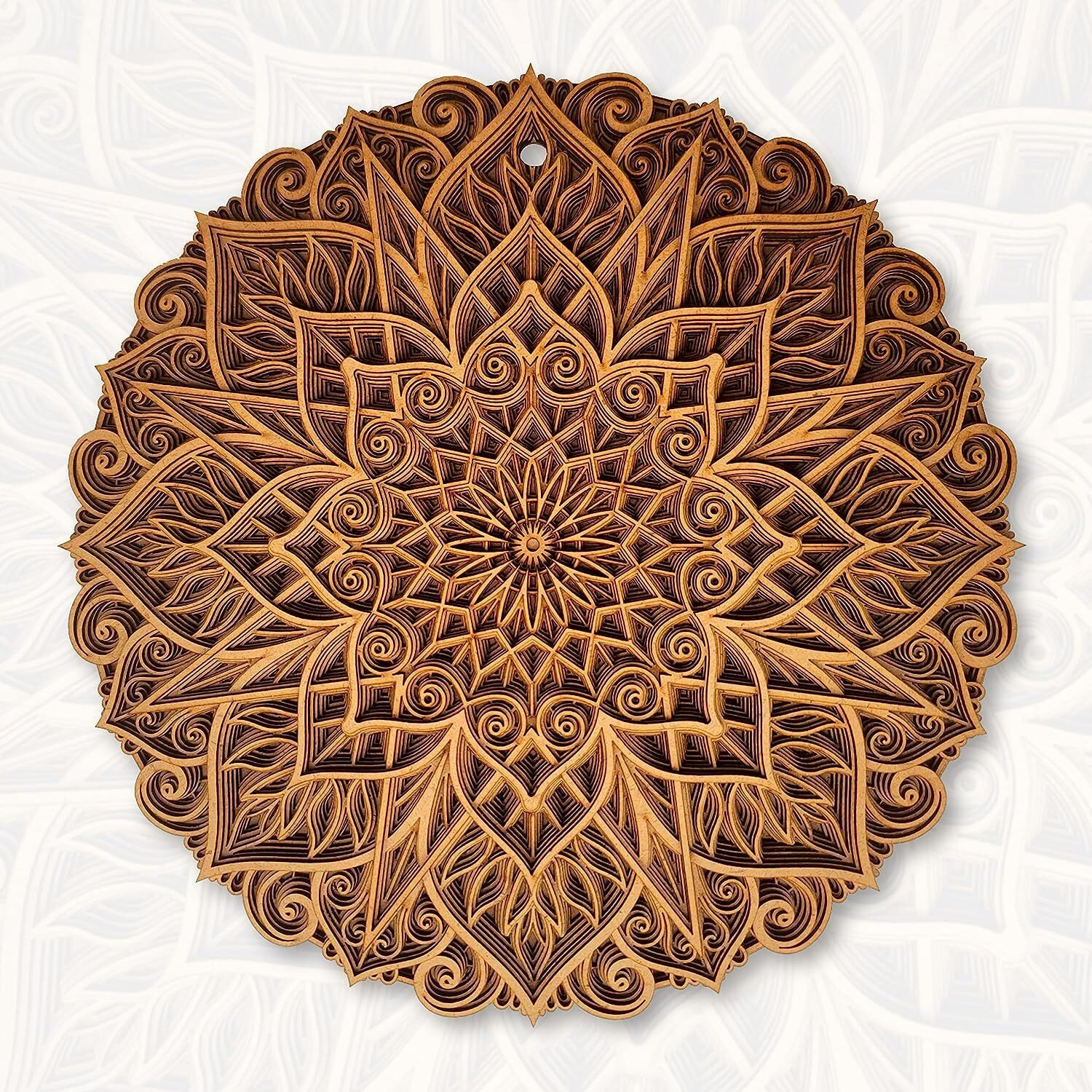 Gloridec Wooden 3D Laser Cut Decorative Mandala Wall Decor | Decorative Multi Layered Round Wall Art, Living Room Wall Hanging (Round Mandala) (18" X 18" Inch)