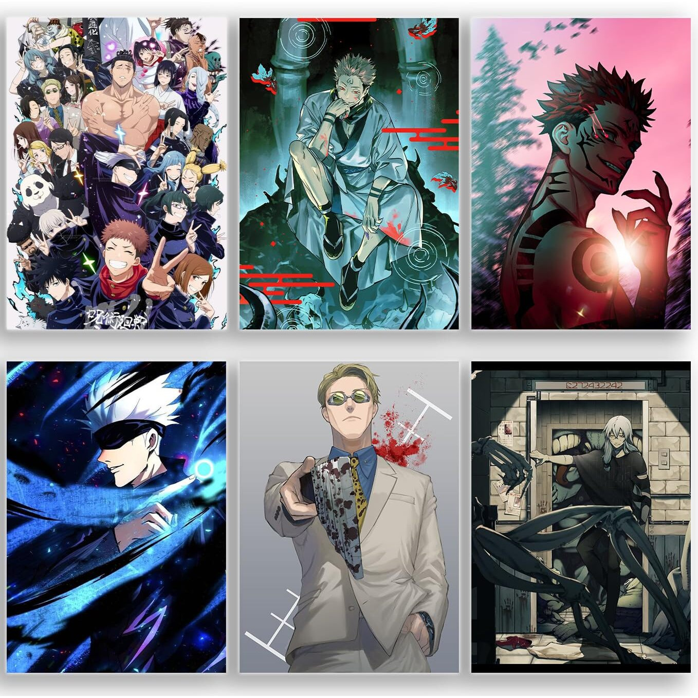 Soulabiti Jujutsu Kaisen Set Of 20 Anime Posters Portrait (Gojo, Sukuna, Yuji, Megumi, Yuta, Nanami, Todo, Nobara, And More 9X12 Inches 300 Gsm) Comes With Double-Sided Tape - Multicolor