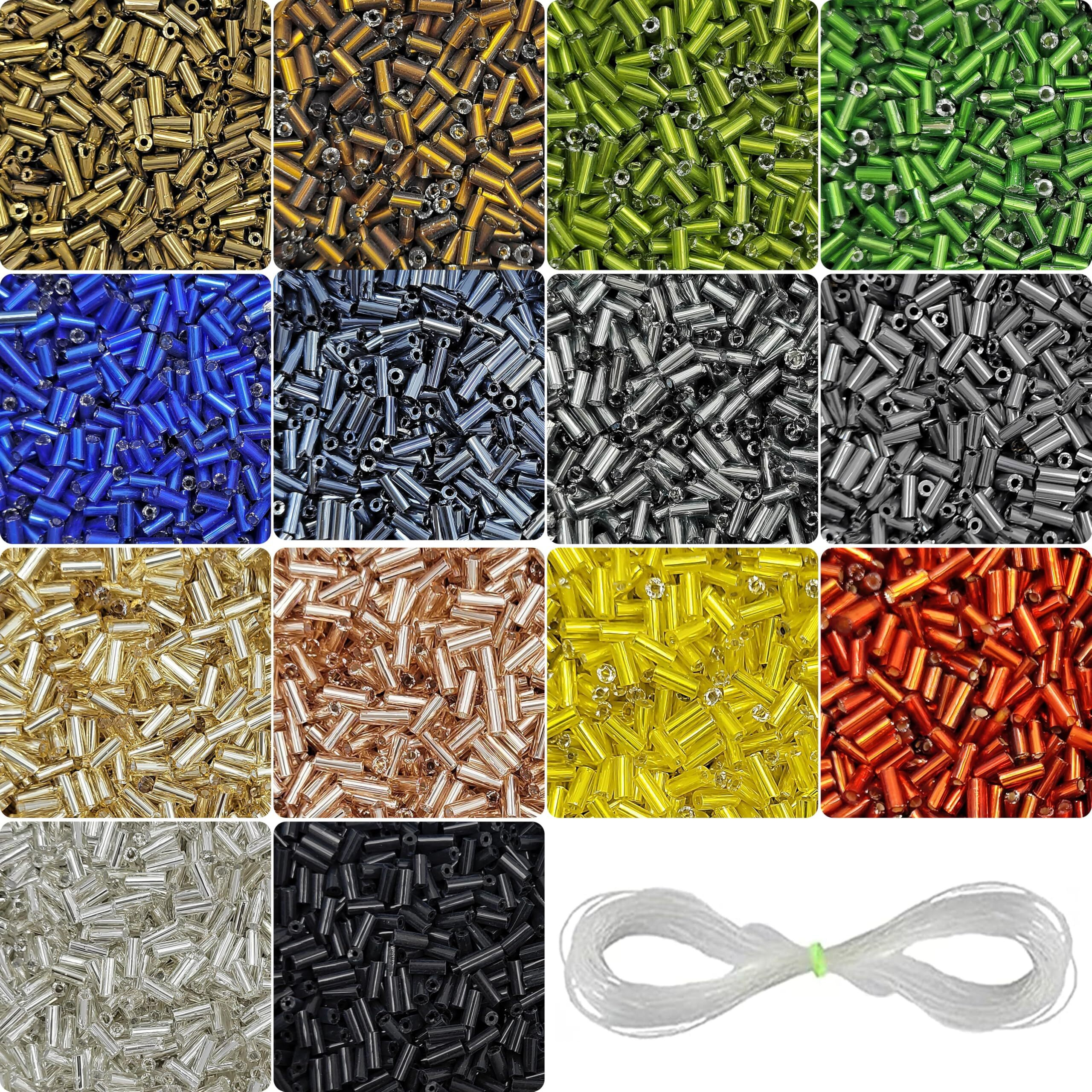 Indikonb Tube Beads Kit, Glass Bugle Seed Beads Small Craft Beads For Jewellery Diy Bracelet Necklaces Crafting Jewelry Making Supplies Set (5 Mm, Silverline) | Bugle - Silverline - 5 Mm |