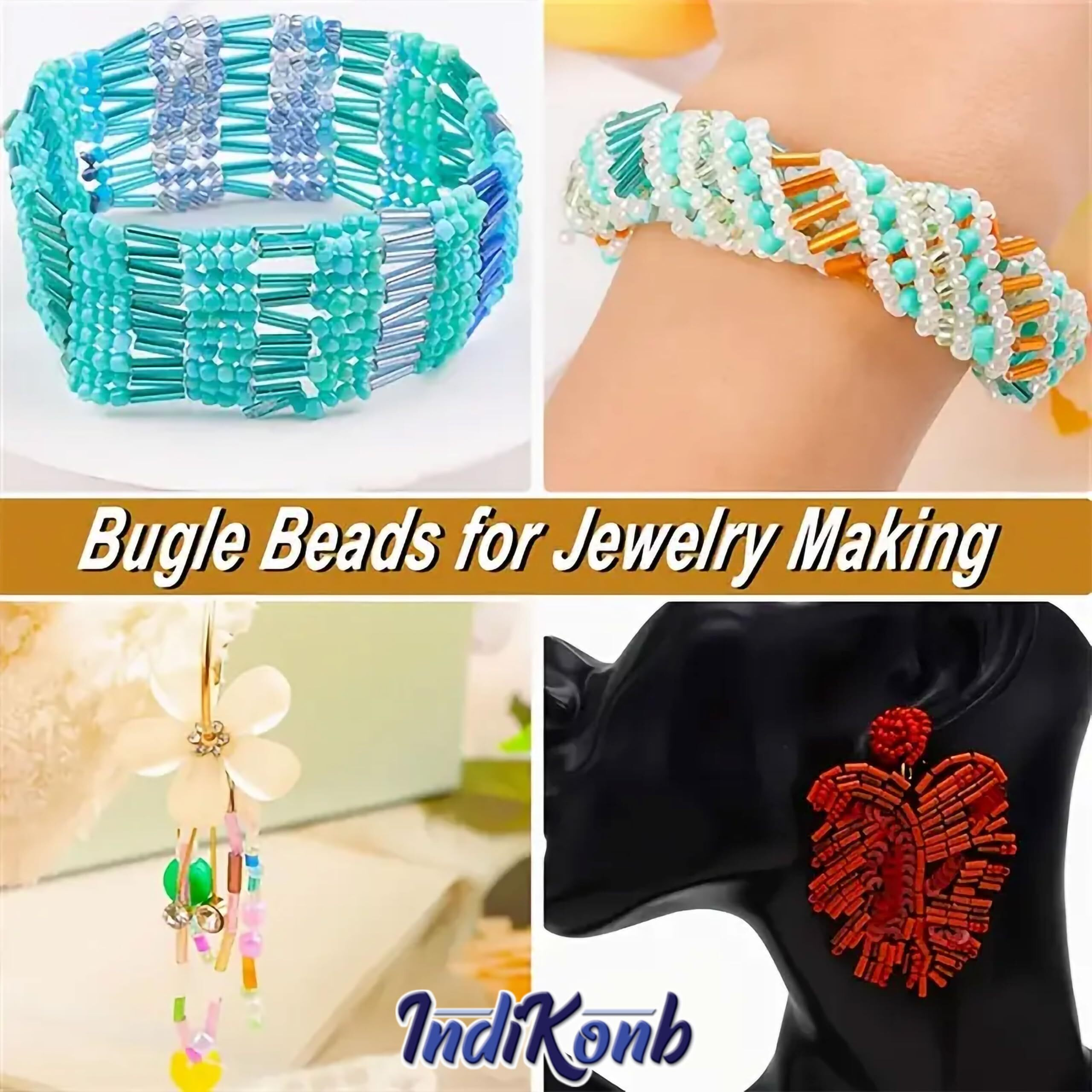 Indikonb Tube Beads Kit, Glass Bugle Seed Beads Small Craft Beads For Jewellery Diy Bracelet Necklaces Crafting Jewelry Making Supplies Set (5 Mm, Silverline) | Bugle - Silverline - 5 Mm |