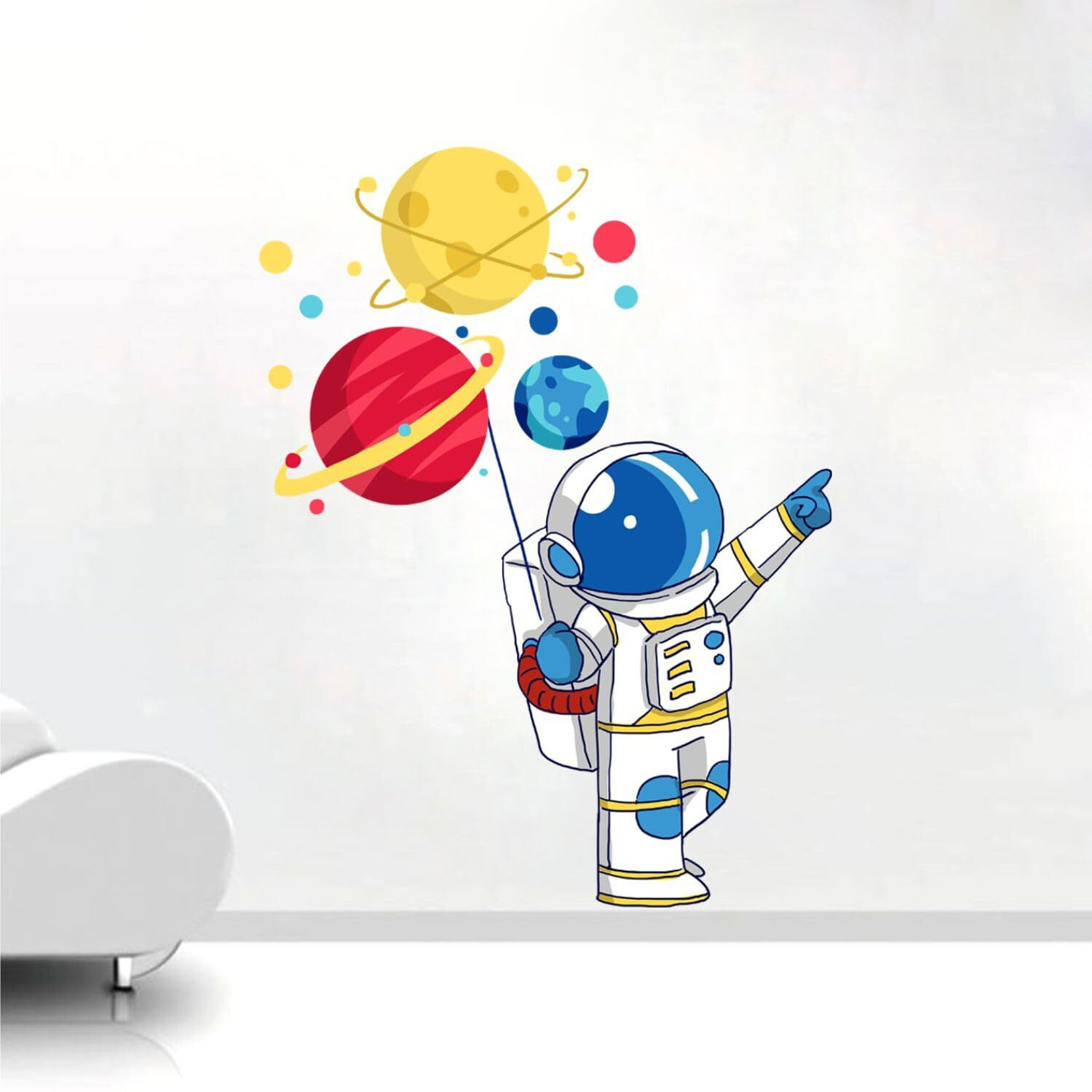 Sticker Yard Astronaut And Galaxies Decor Kids Room Decor, Hall Decor, Kitchen Decor, Living Room Decor,Bedroom Decor Vinyl Wall Sticker,Multicolor (Standard Size -46X55Cm)