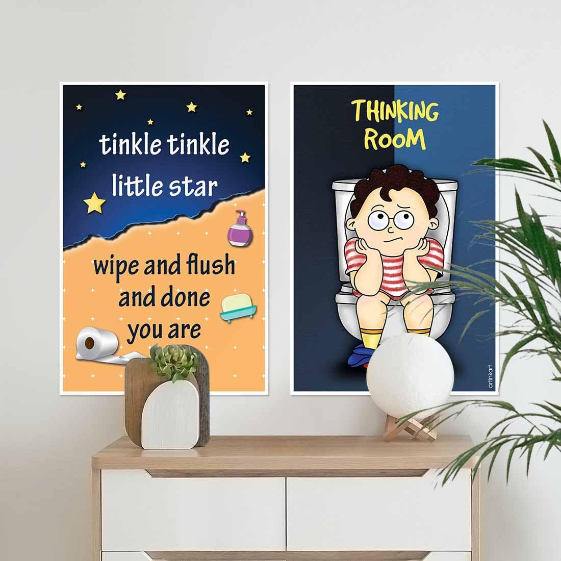 Artinkart- Thinking Room, Washroom Posters For Wall, Tinkle Quote, Bathroom Posters For Wall, Funny Posters For Bathroom, Toilet (12X18 Inch, 2 Poster Combo Pack, Unframed)