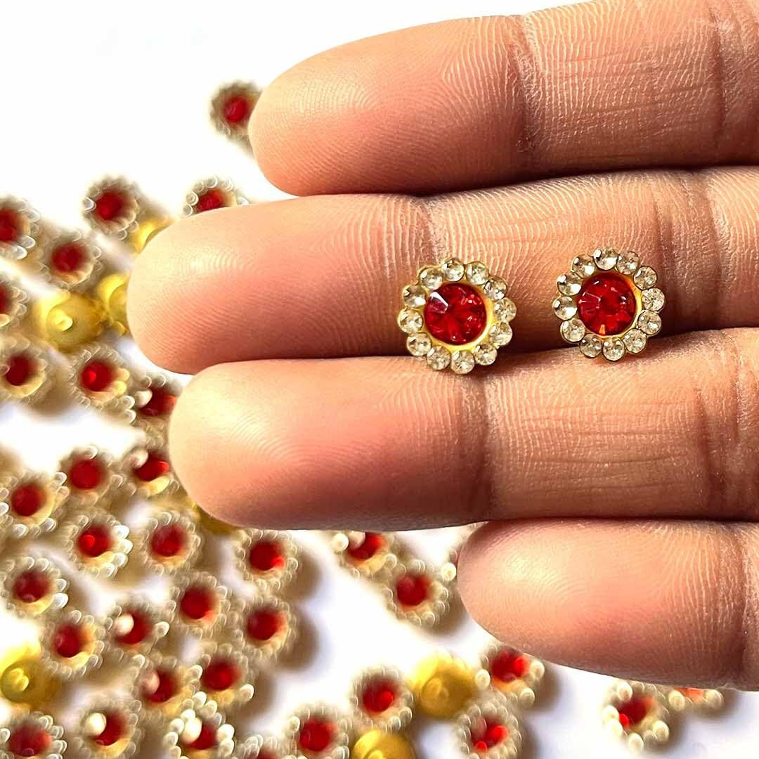 Adikala 10 Mm Flower Shaped Rhinestone Patch For Goddess Dress Decoration And Boutique Dress Making, Craft Jewelry & Diy Projects Kundan Stones Pack Of 50Pc (Multi Color)