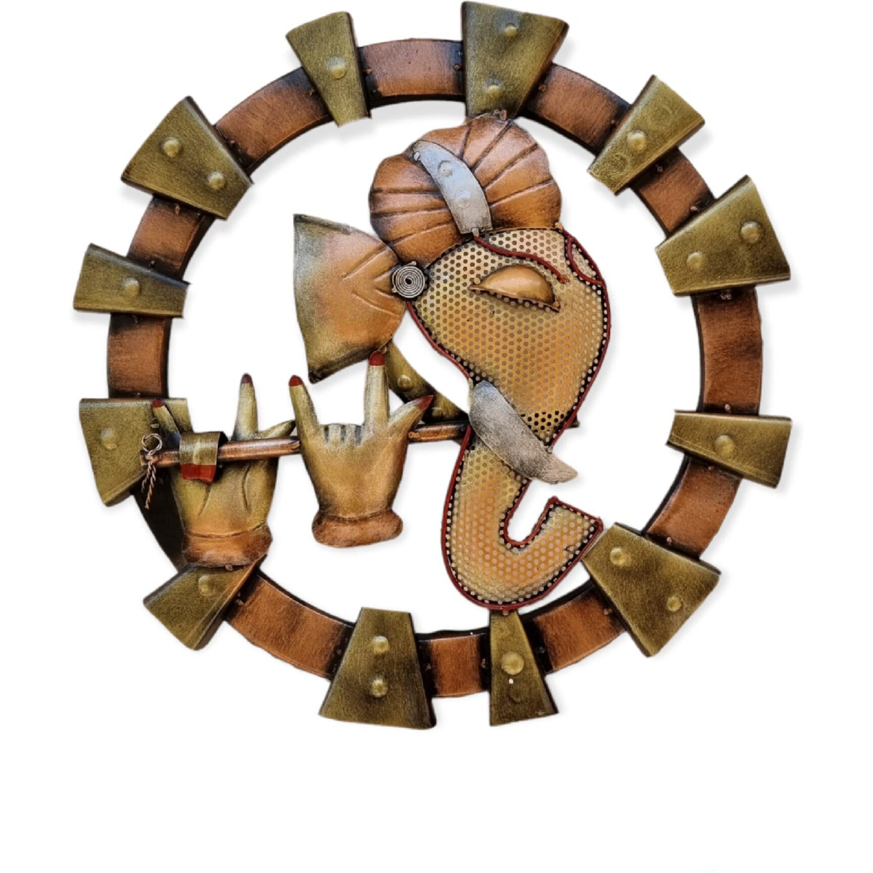 Rsn Metal Ganesh Wall Decor/Wall Hanging Home Decoration Living Room Bedroom Decor (18X18 Inches)(Multicolour)