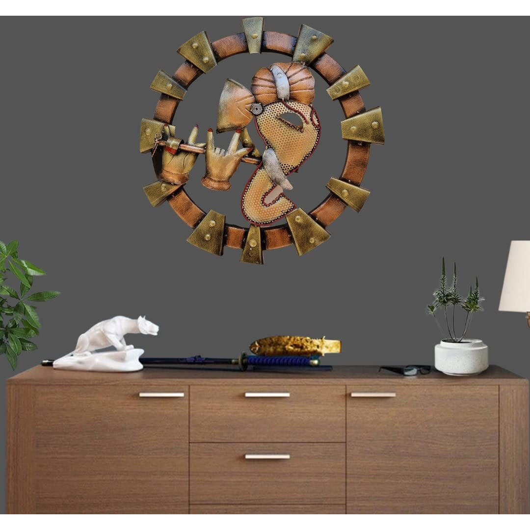 Rsn Metal Ganesh Wall Decor/Wall Hanging Home Decoration Living Room Bedroom Decor (18X18 Inches)(Multicolour)