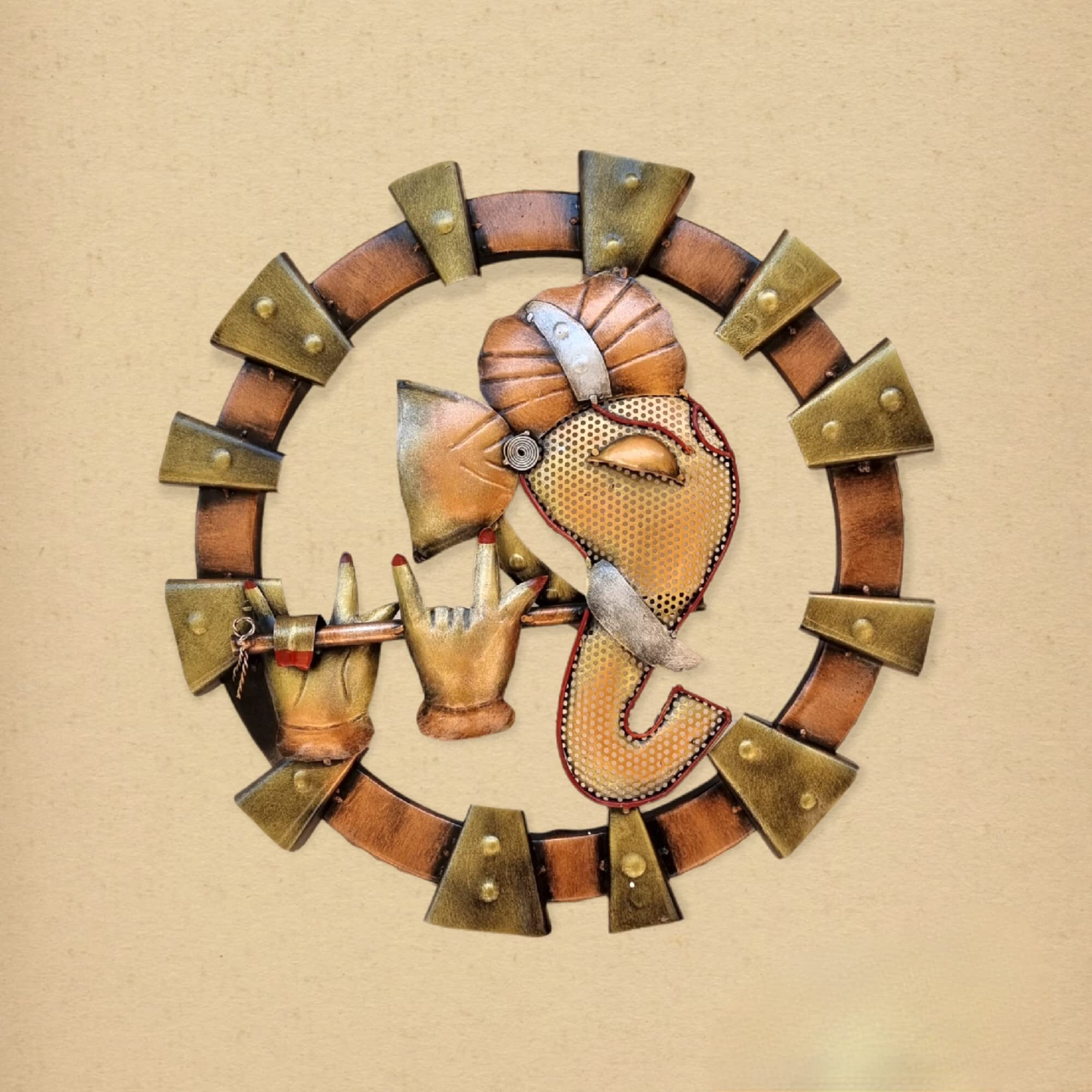 Rsn Metal Ganesh Wall Decor/Wall Hanging Home Decoration Living Room Bedroom Decor (18X18 Inches)(Multicolour)