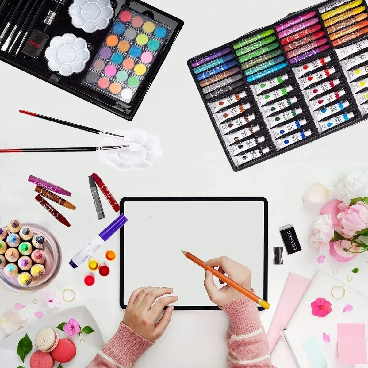 Dharmisho 145Pcs Deluxe Art Set Box & Drawing Kit With Crayons Oil Pastel Professional Drawing Water Color Pencils Colored Pencil For Kids Children-Best For Birthday Return Gifts For Kids