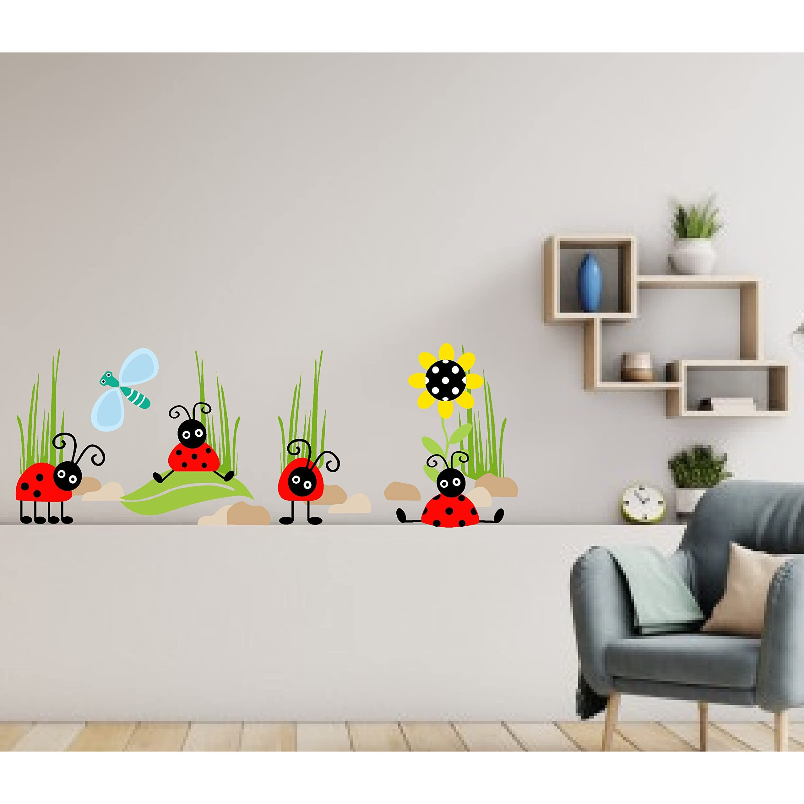 Dreamkraft Pvc Vinyl Decorative Ladybug Insect Wall Sticker (121 X 46 Cm)