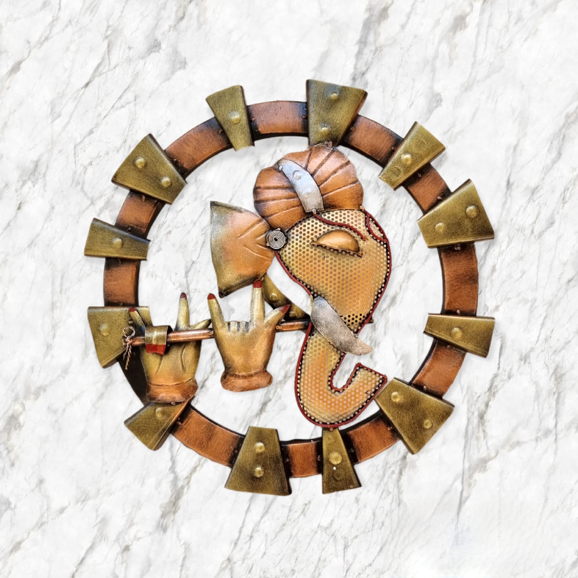 Anshika International Metal Lord Ganesha Wall Hanging Ganpati Lucky Feng Shui Wall Decor And Gifts For Living Room Bedroom Home Office (18X18 Inches,Multicolor)