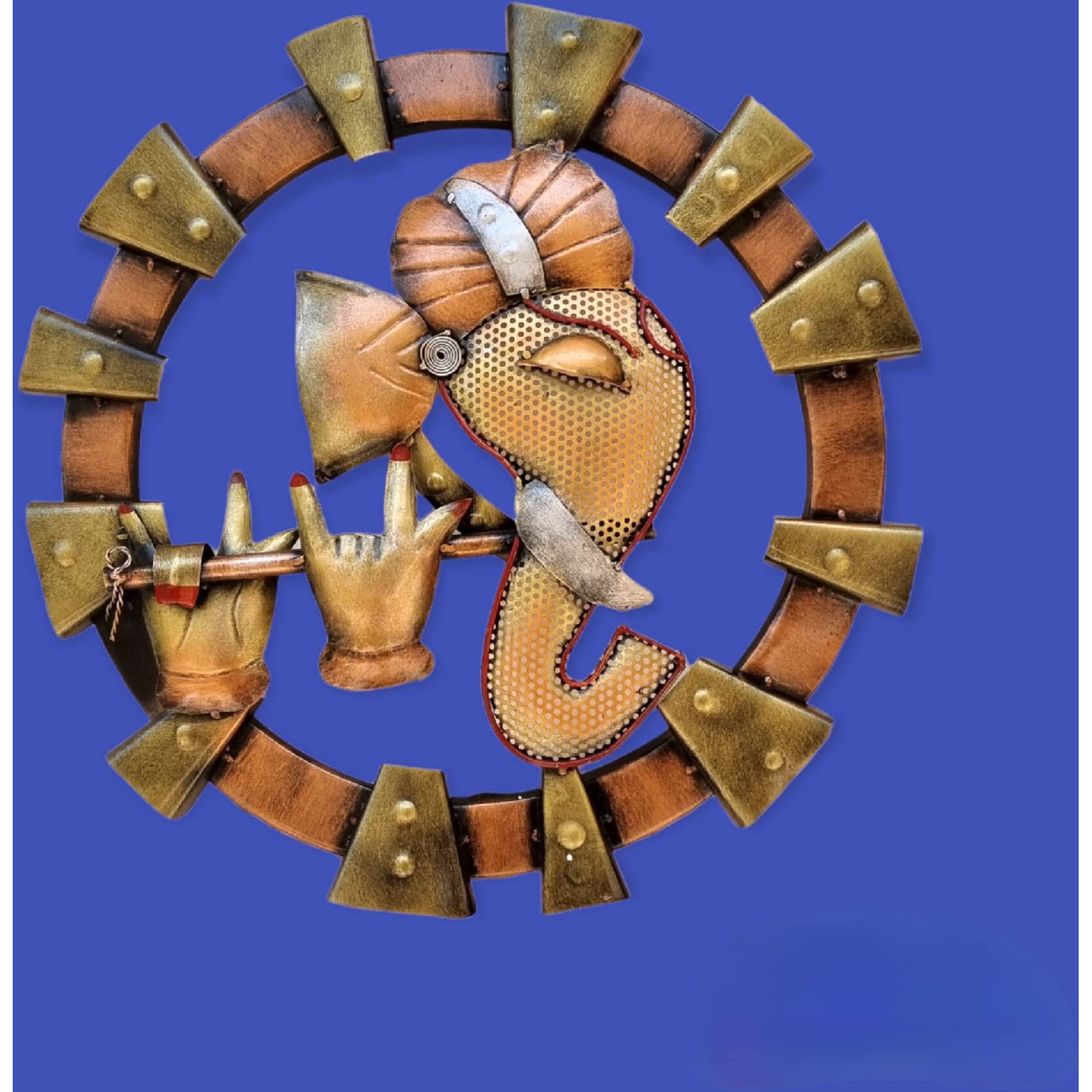 Anshika International Metal Lord Ganesha Wall Hanging Ganpati Lucky Feng Shui Wall Decor And Gifts For Living Room Bedroom Home Office (18X18 Inches,Multicolor)