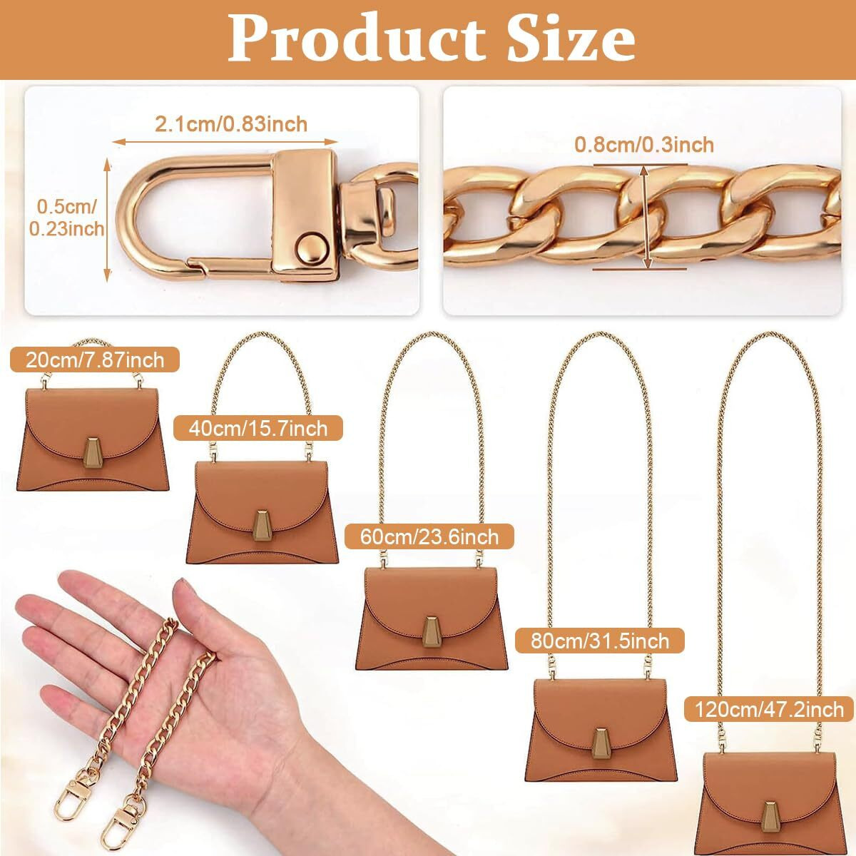 Palay Gold Purse Chain, 5Pcs Crossbody Chain Strap, Gold Belt Chain, Chain Replacement Accessories, Purse Extender Strap For Crossbody Bags, Purses, Handbags - 5 Sizes