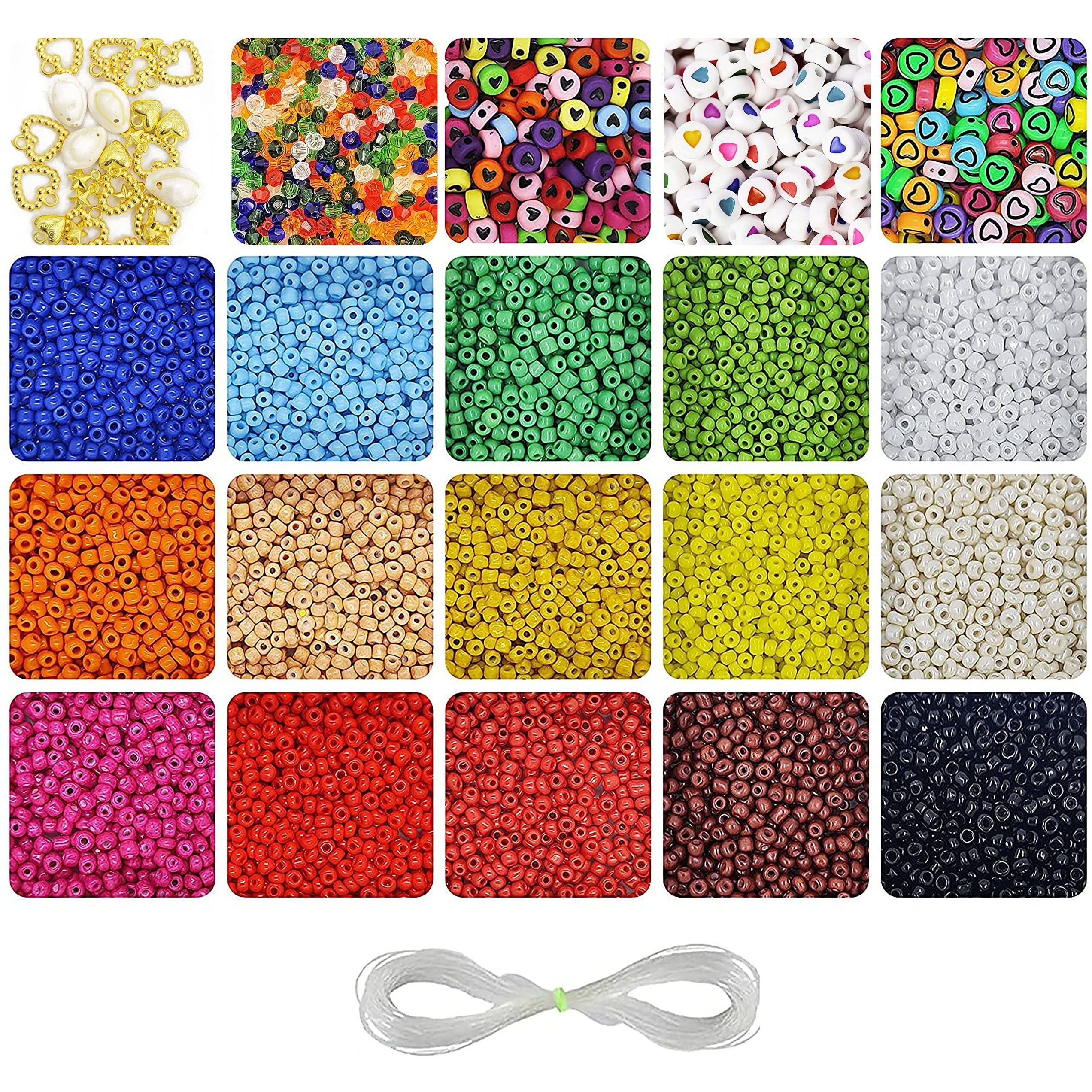 Indikonb Bead Jewellery Making Set For Craft | Includes Opaque Seed Beads, Spacers Round Heart Beads, Charms | Om Combo, Assorted