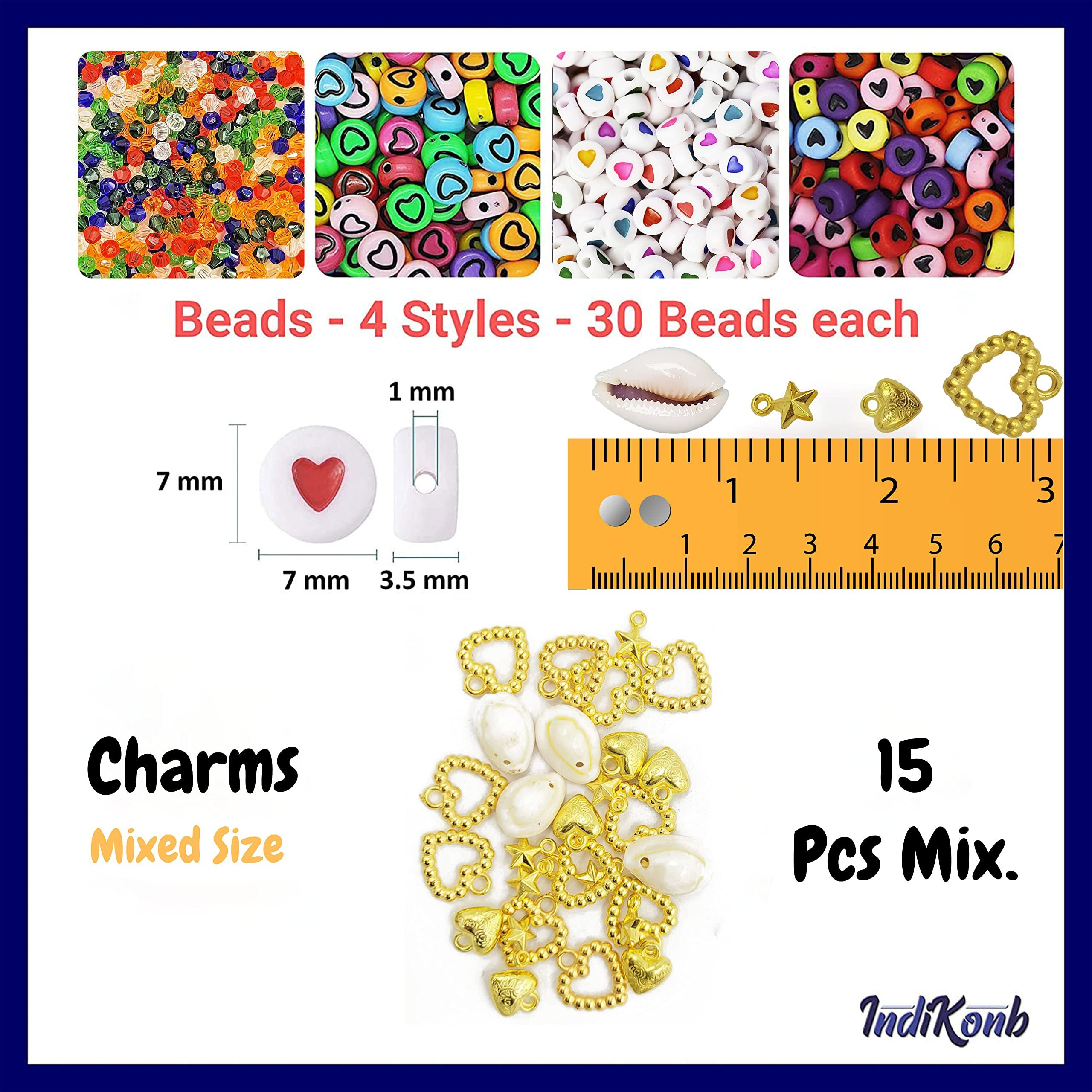 Indikonb Bead Jewellery Making Set For Craft | Includes Opaque Seed Beads, Spacers Round Heart Beads, Charms | Om Combo, Assorted