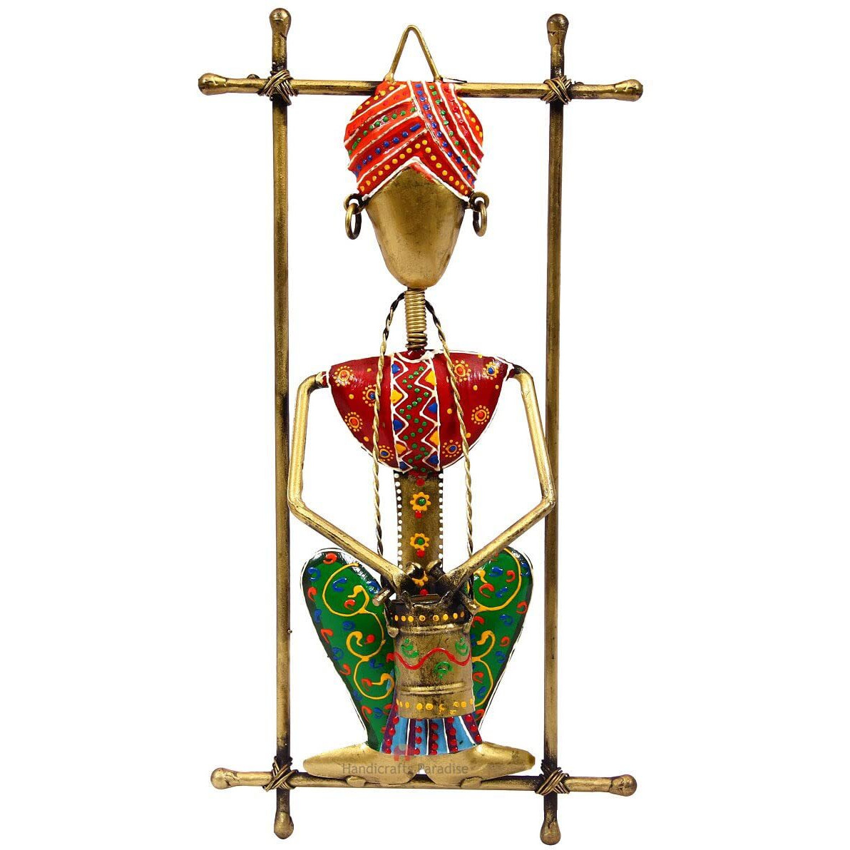 Handicrafts Paradise Iron Tribal Musician Wall Art, Multicolour, 7.25 X 2.5 Inches