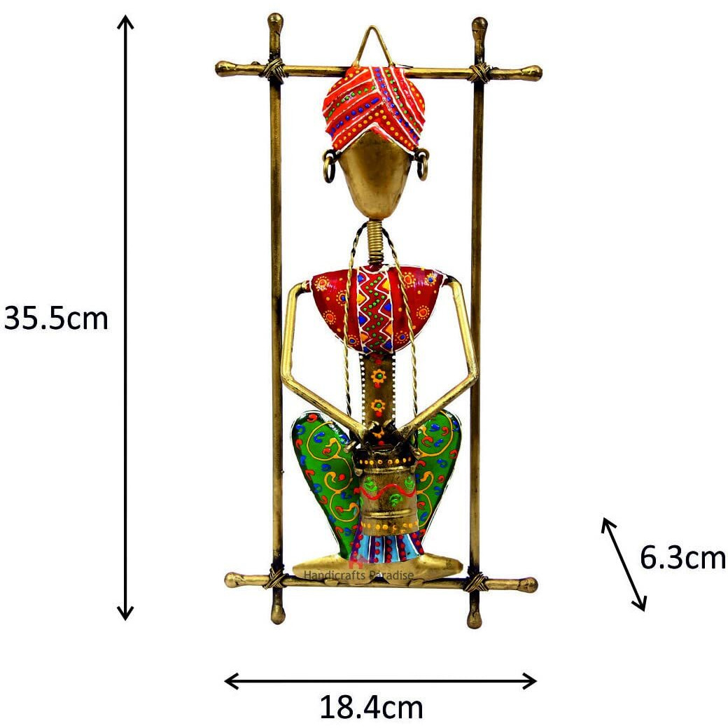Handicrafts Paradise Iron Tribal Musician Wall Art, Multicolour, 7.25 X 2.5 Inches