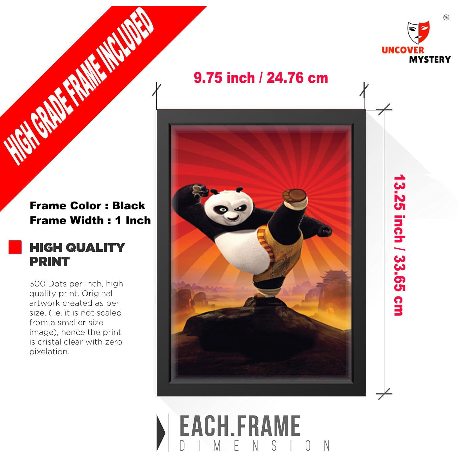 Uncover Mystery Kungfu Panda Digital Hd Print, Framed Poster Wall Art For Home, Office, Living Room Wall Decoration, (Size - 9.75 X 13.25 In), Frame Color  Black-433