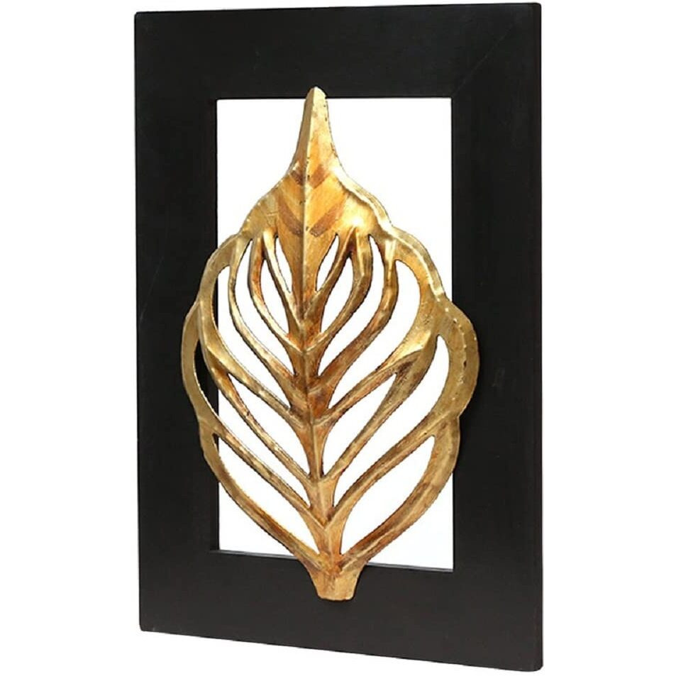 World Decor Wrought Iron Black & Gold Leaf Metal Decorative Wall Art Wall, Table Dcor,Decorative Item For, Home, Office, Hotel, Caf, Restaurant, Etc. (Size-12 * 1 * 12 In)