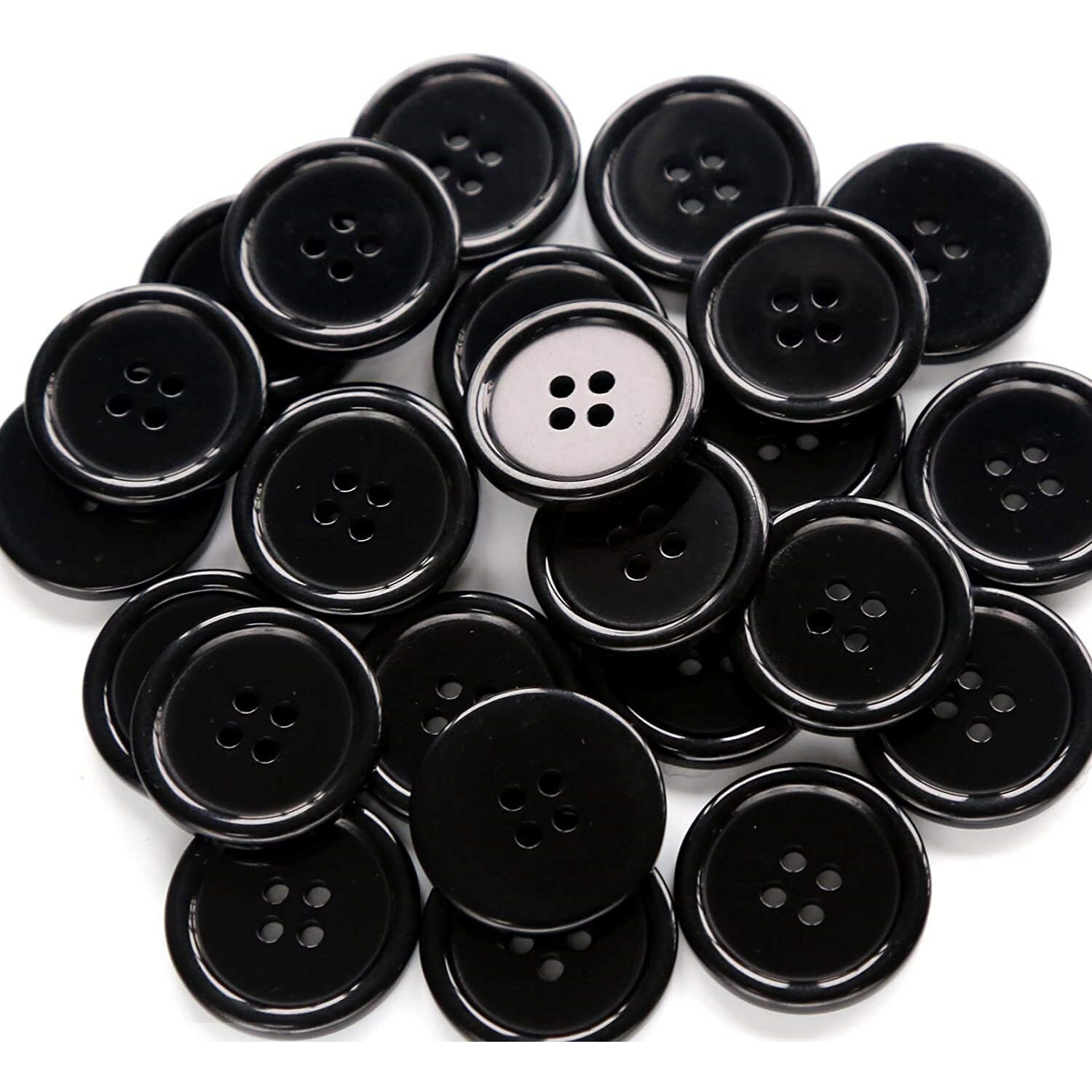 Spongy 0.75 Inch Sewing Flatback 4 Holes Resin Round Black Buttons For Clothes Knitting Dress Making Art & Crafts Decoration Daily Use Shirt Coat Blazer Buttons For Men And Women Pack Of 50